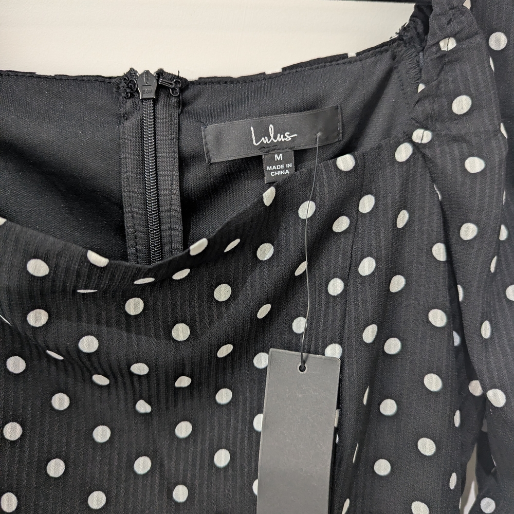 Lulu's Black and White Polka Dot Long Sleeve Dress - Picture 2 of 3